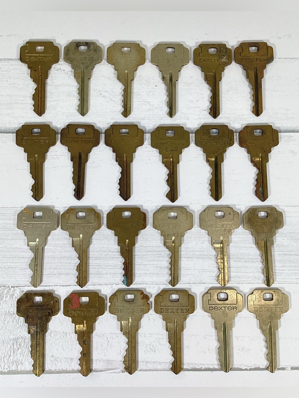 Lot 24 Vintage Brass Dexter Keys - Crafts Steampunk Collection Display Art